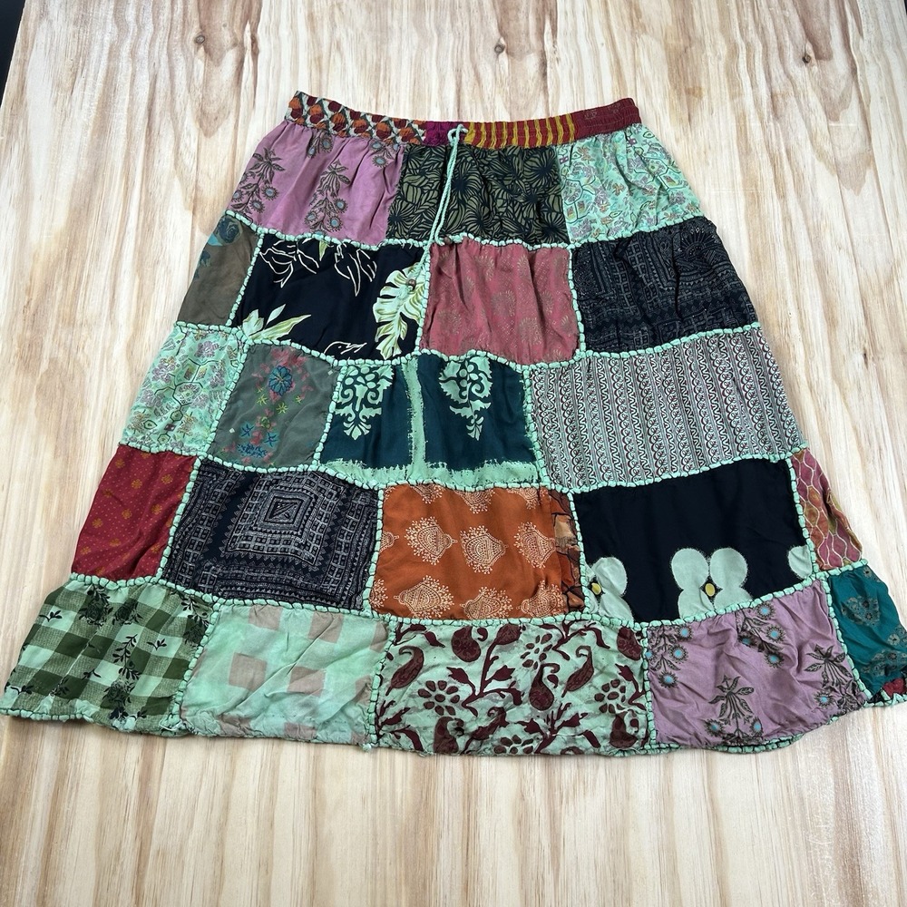Ana & Kate Women's Madras Patchwork Skirt 1X Cotton Drawstring Elastic Waist